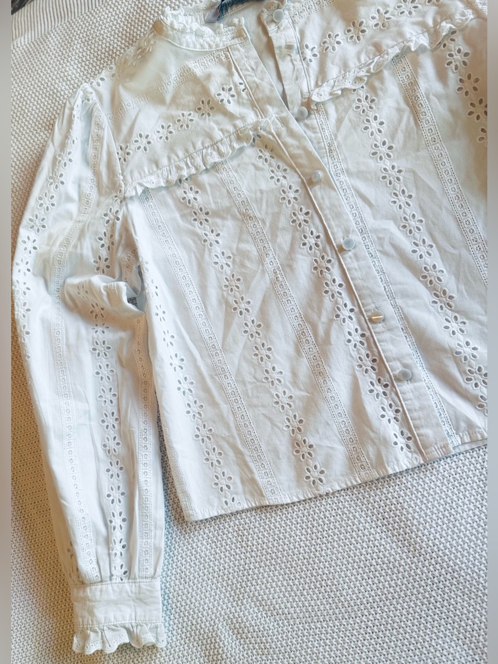 ZARA White Eyelet Lace Blouse w Ruffle Trim Feminine Womens Top - Picture 5 of 14